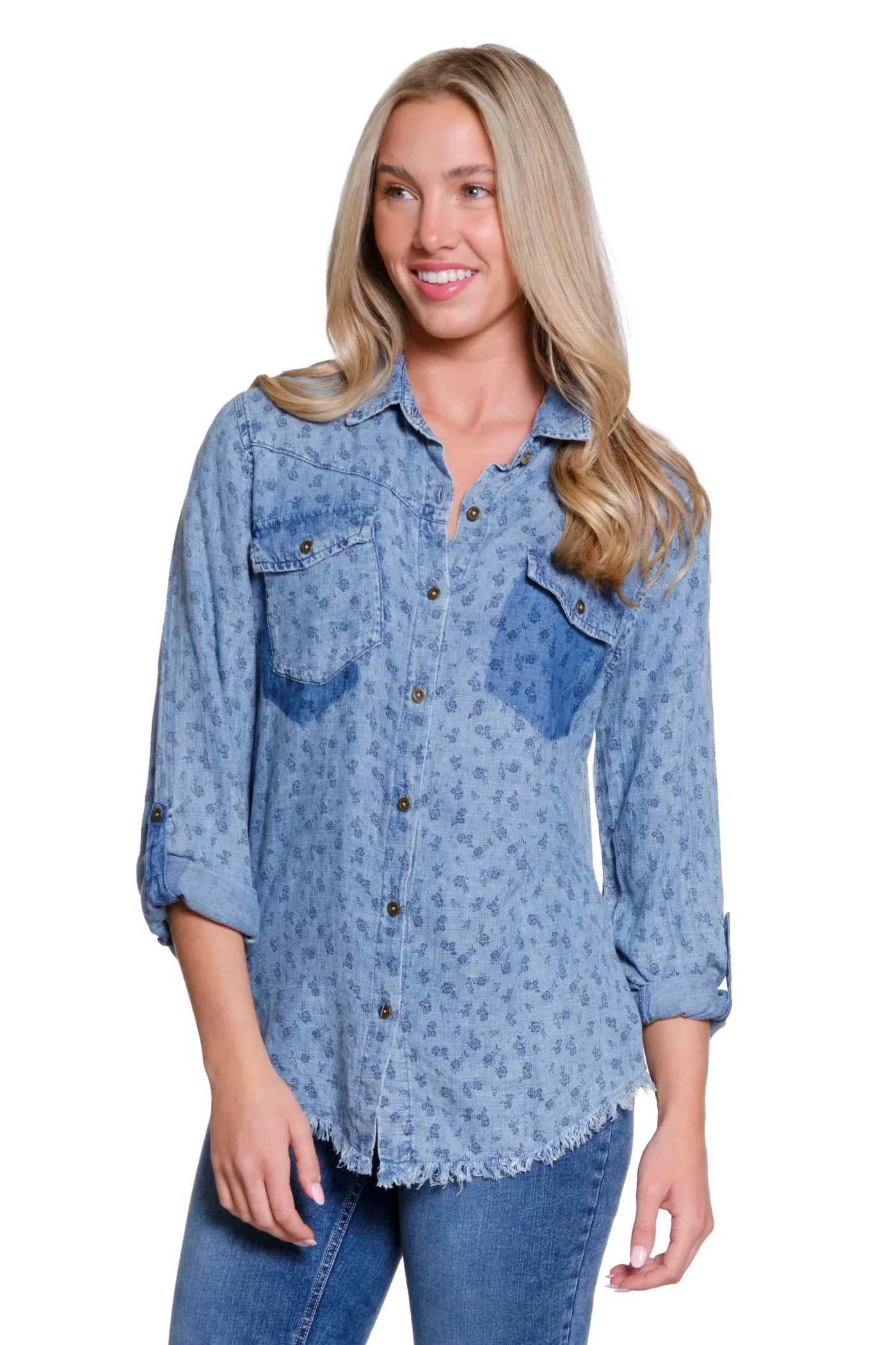 Tru Luxe Shadow Pocket Chambray Top