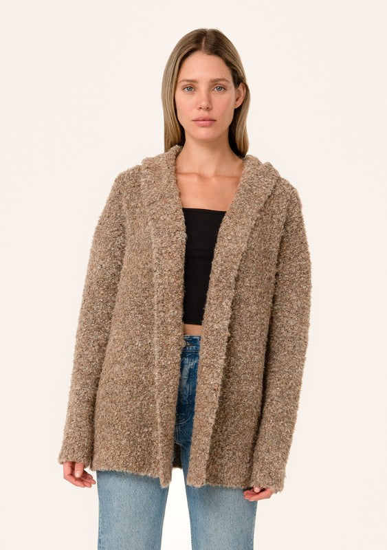 Mocha Boucle Hooded Cardigan
