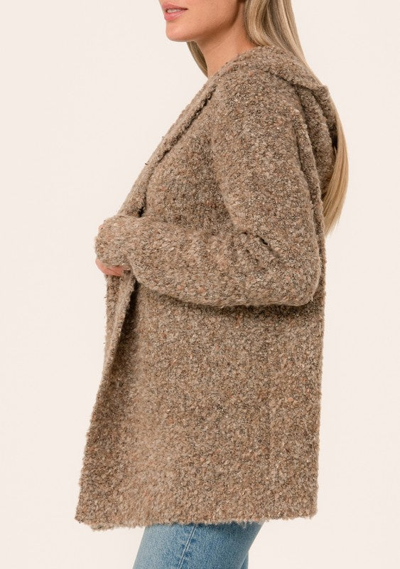 Mocha Boucle Hooded Cardigan