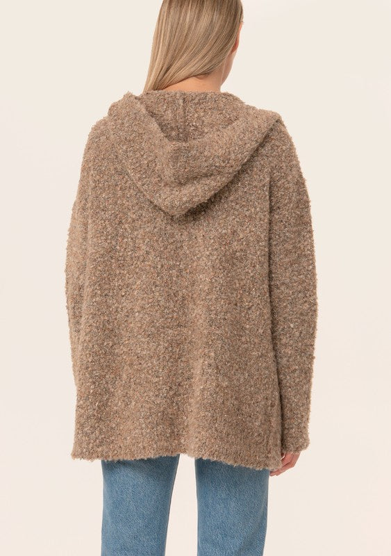 Mocha Boucle Hooded Cardigan