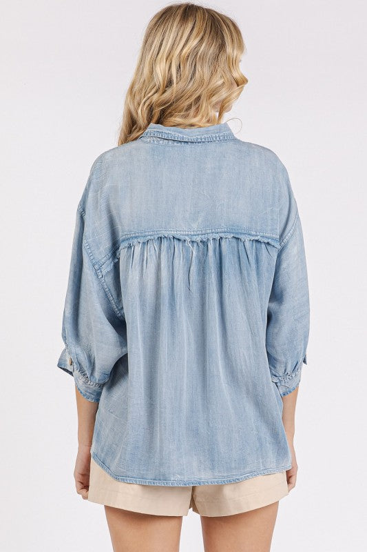 Chambray Boxy Button Front Top
