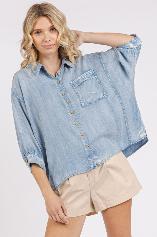 Chambray Boxy Button Front Top