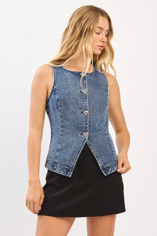 Denim Button Front Vest