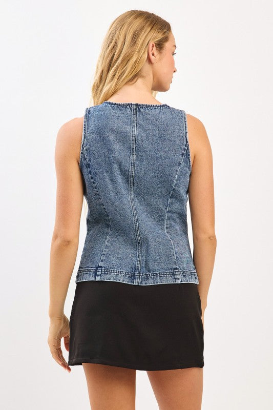 Denim Button Front Vest