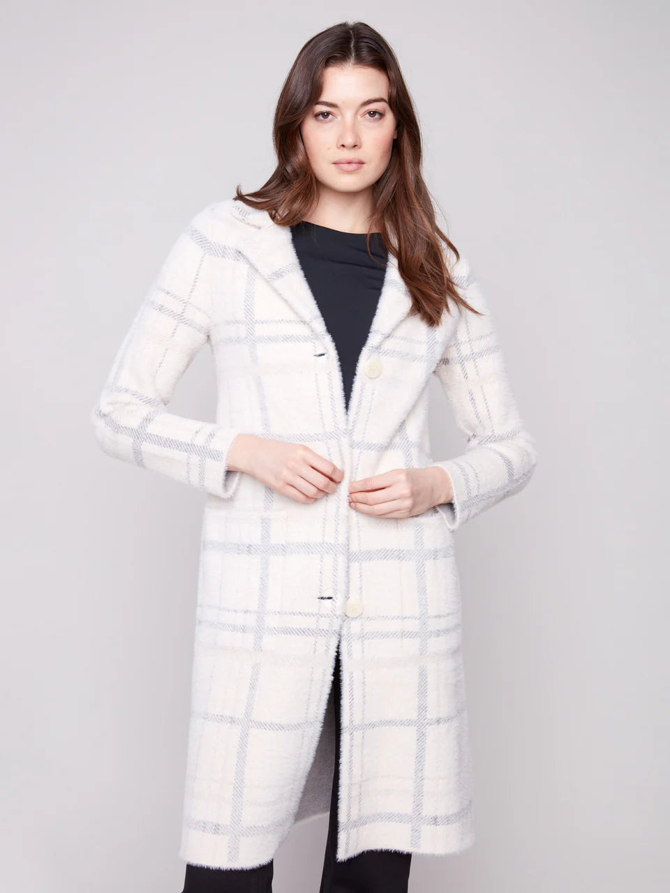 Charlie B Plaid Knit Coatigan