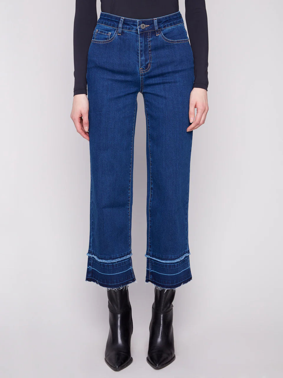 Charlie B Flare Leg Jean with Fringe Hem