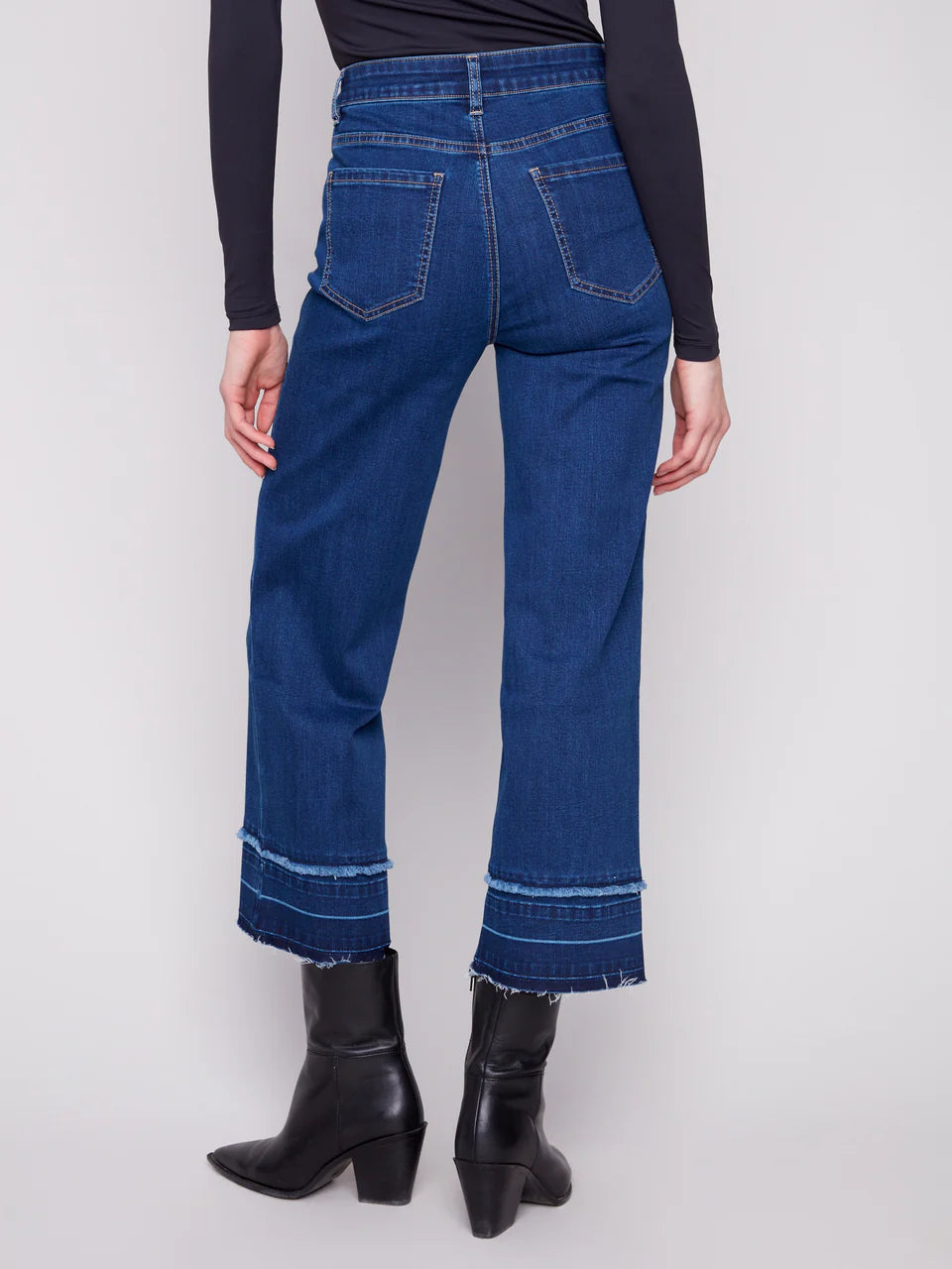 Charlie B Flare Leg Jean with Fringe Hem