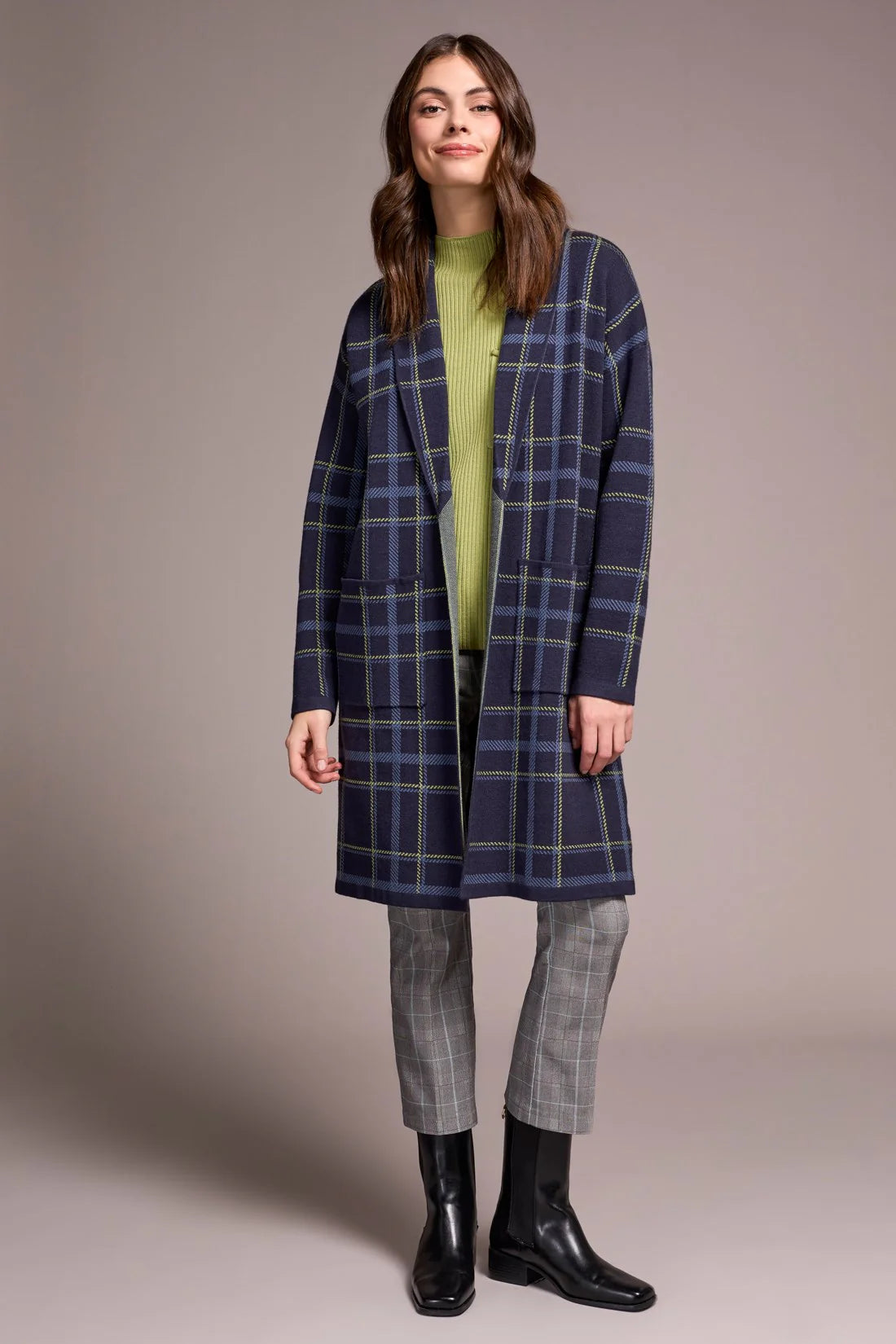 Tribal Double Knit Plaid Coatigan