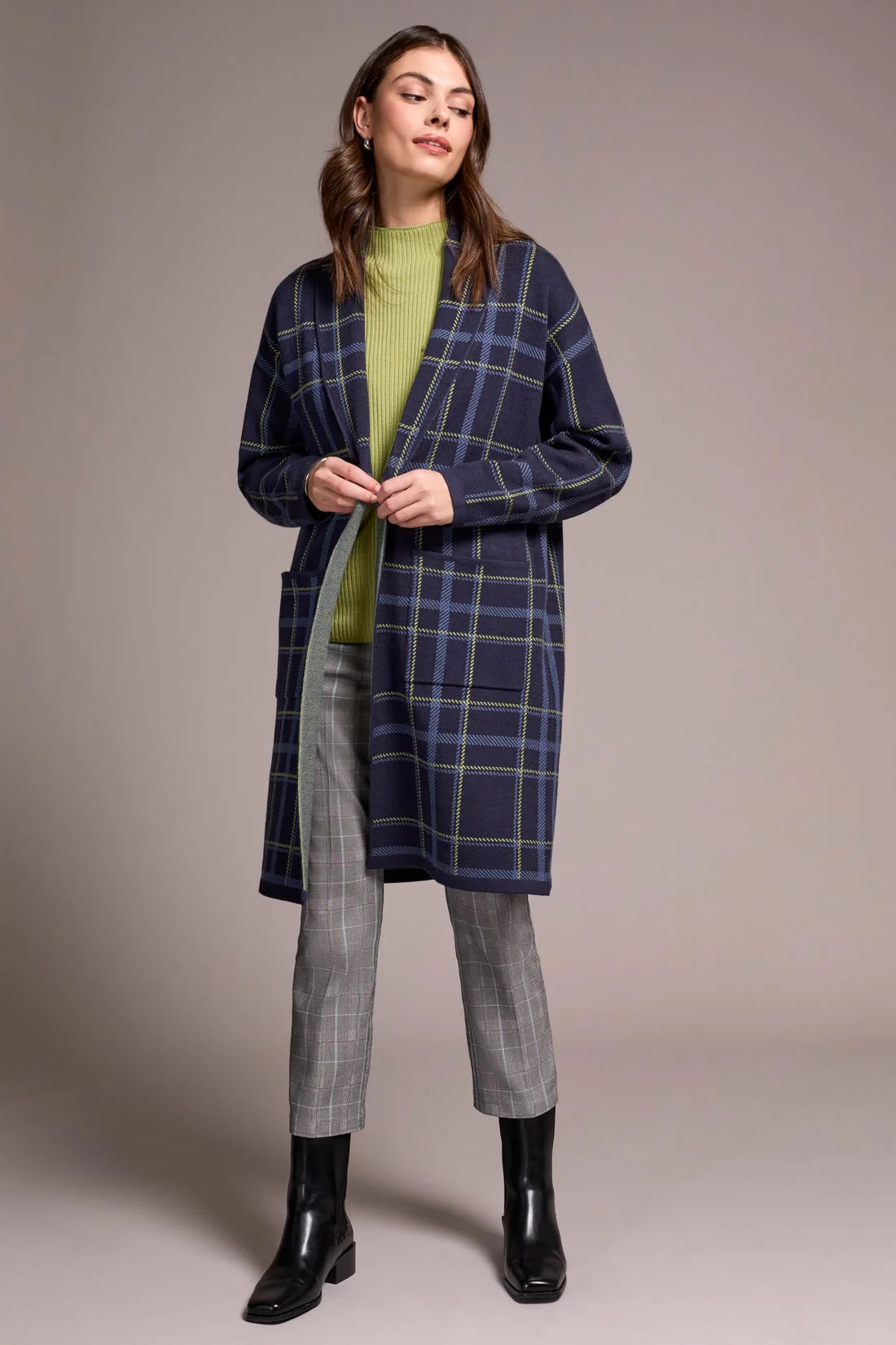 Tribal Double Knit Plaid Coatigan