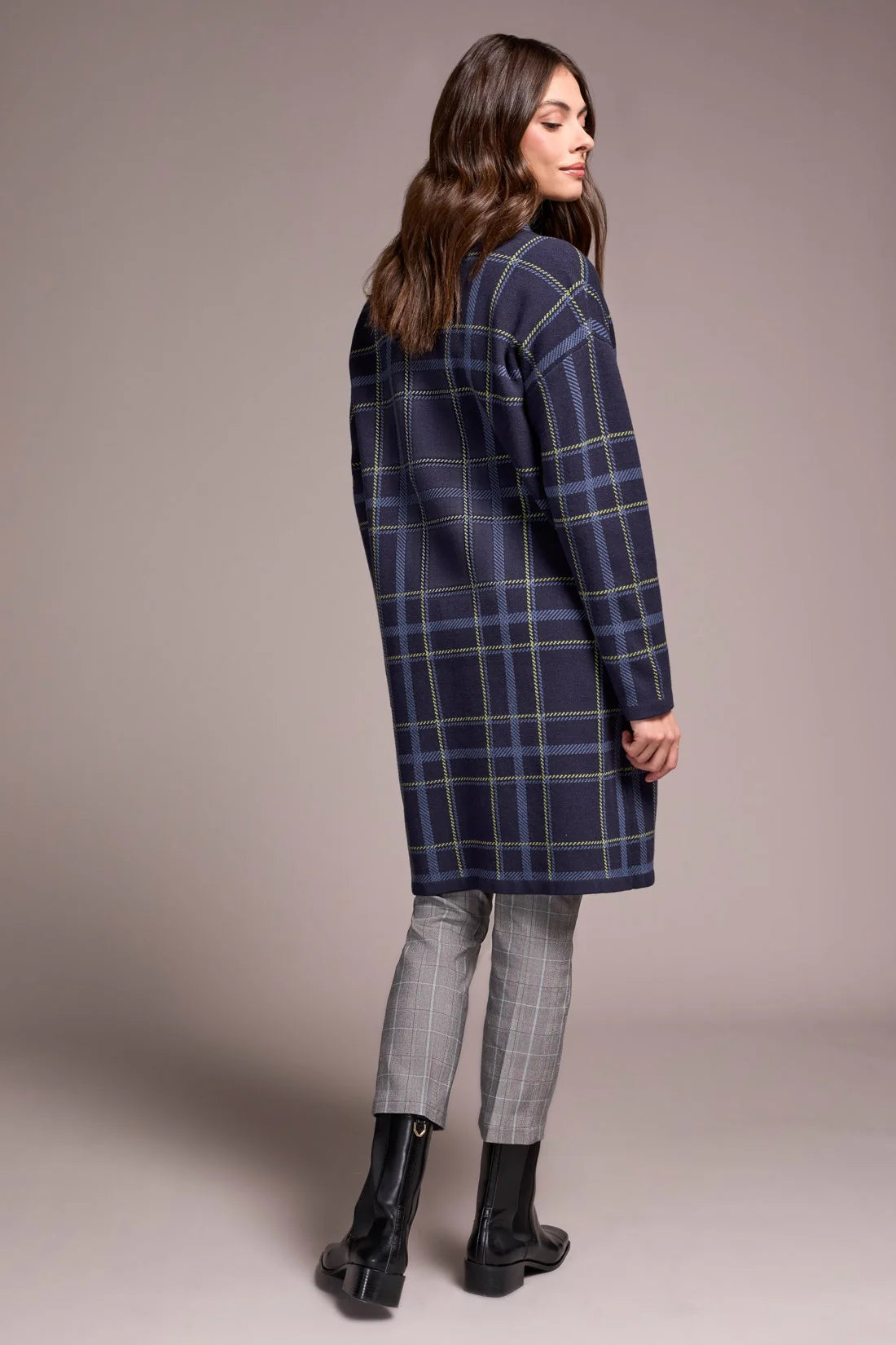 Tribal Double Knit Plaid Coatigan