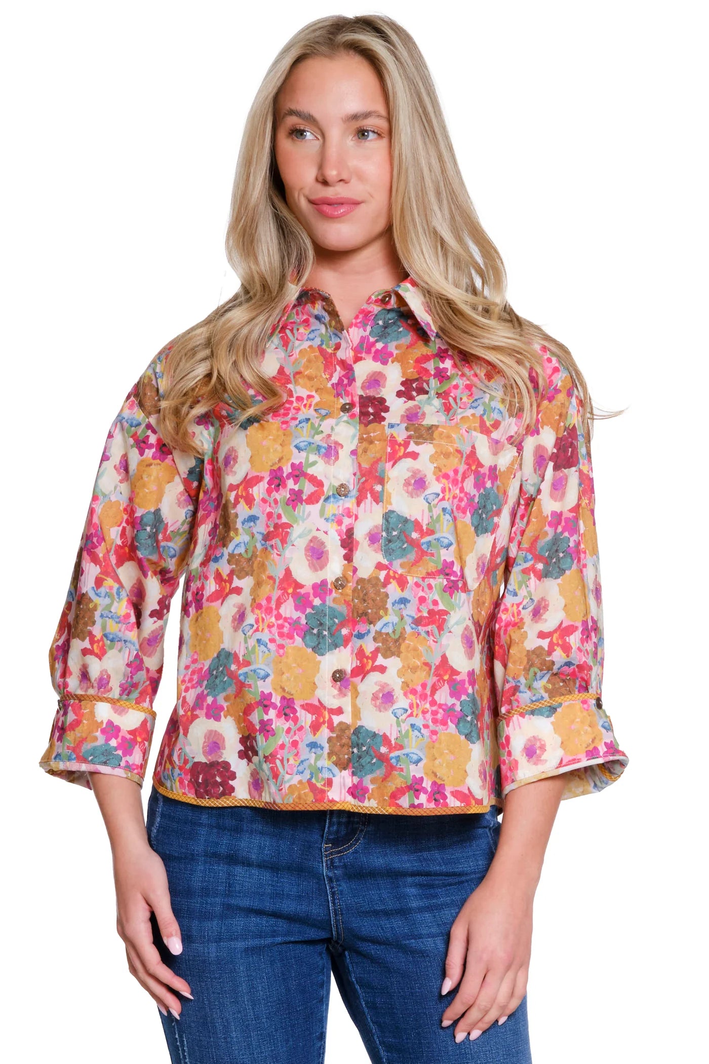 Tru Luxe Floral Button Front Top
