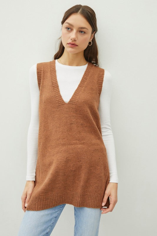 Tunic Sweater Vest with Pockets