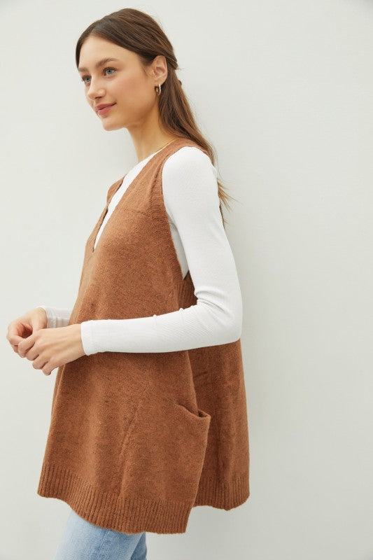 Tunic Sweater Vest with Pockets