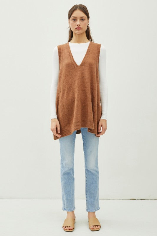 Tunic Sweater Vest with Pockets