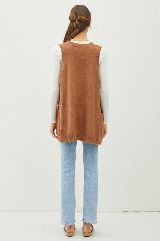 Tunic Sweater Vest with Pockets