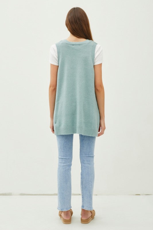 Tunic Sweater Vest with Pockets in Seamist