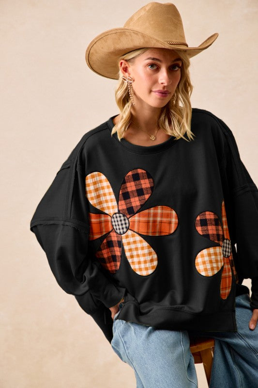 Plaid Patchwork Flower Top
