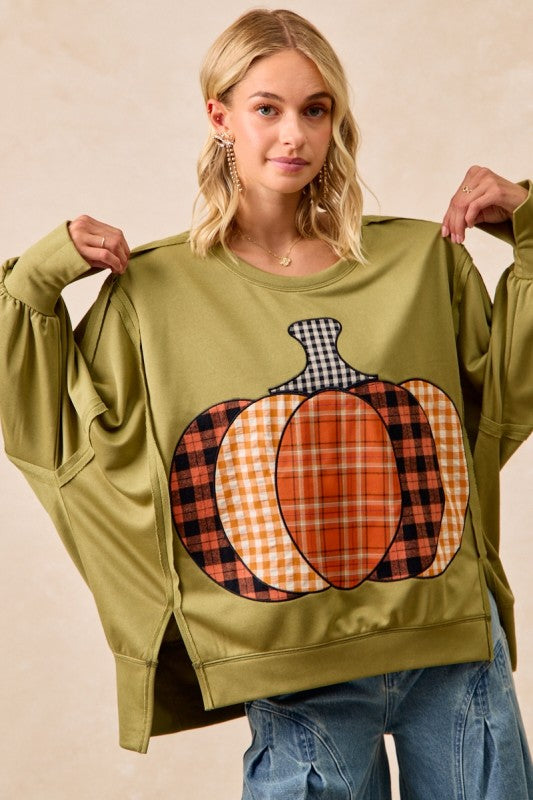 Plaid Patchwork Pumpkin Top