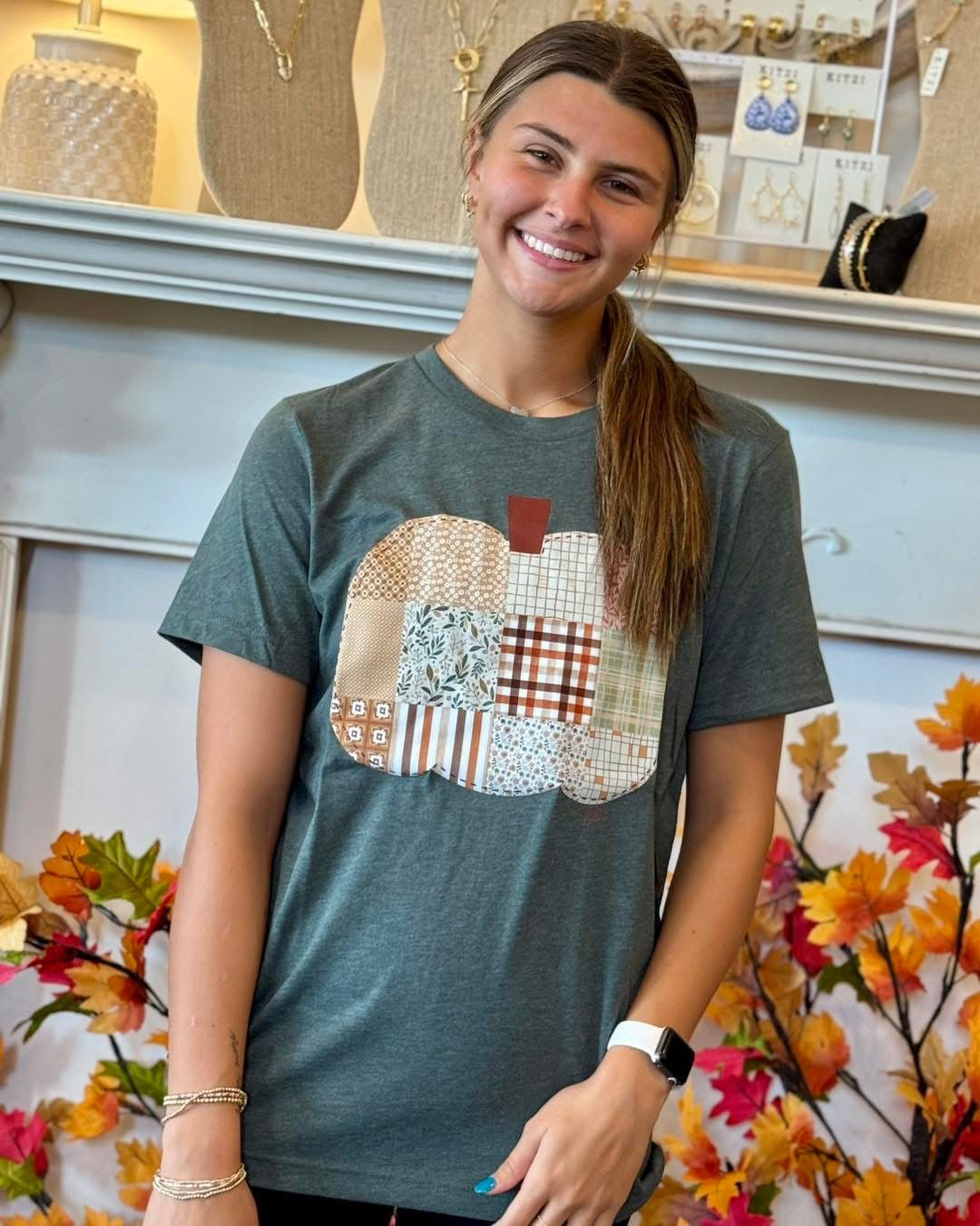 Patchwork Pumpkin Tee in Green