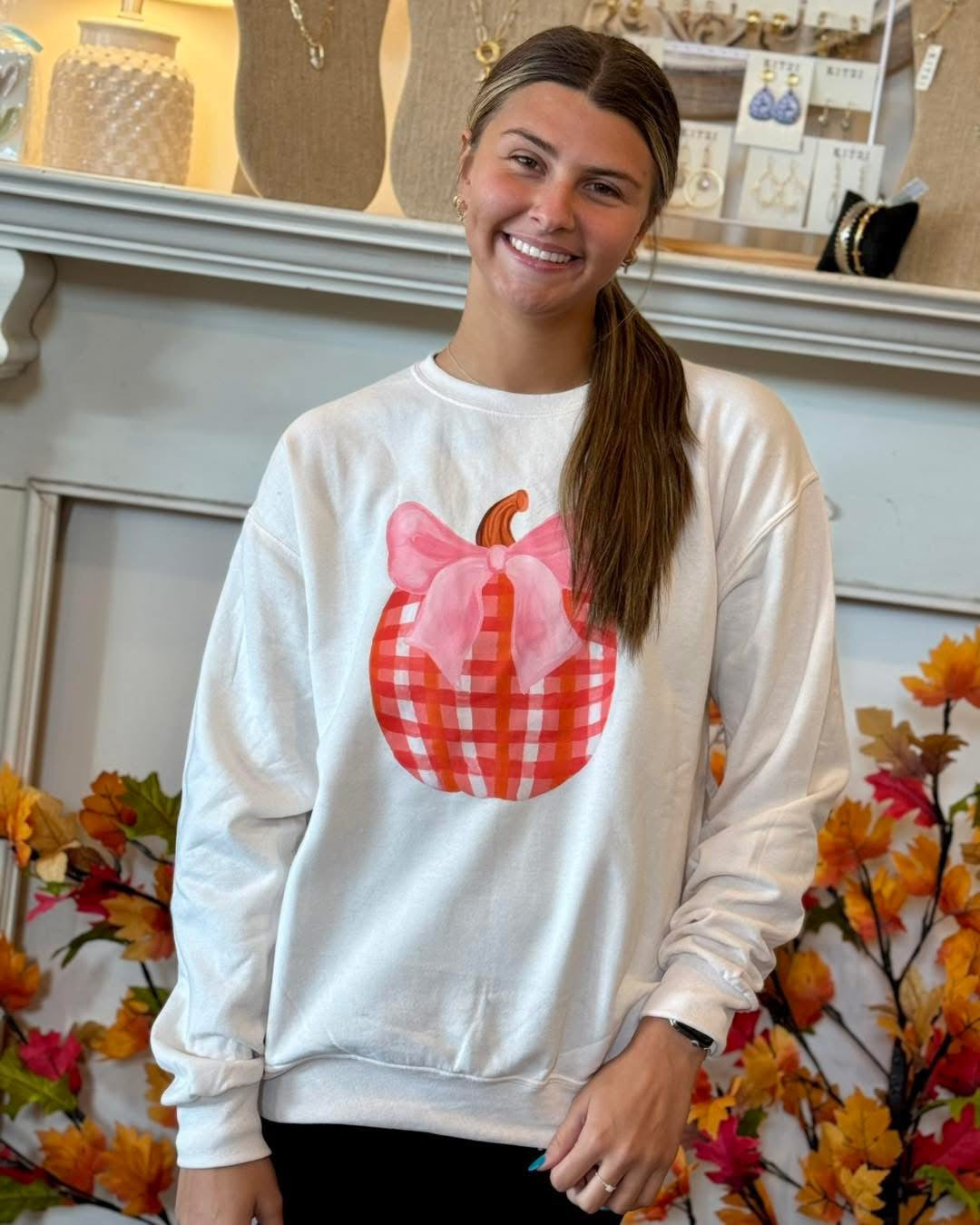 Pretty In Pink Plaid Pumpkin Sweatshirt