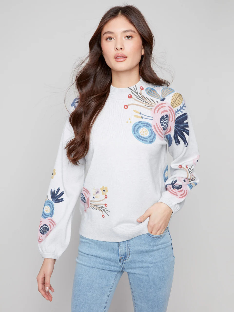 Charlie B Floral Mock Neck Sweater