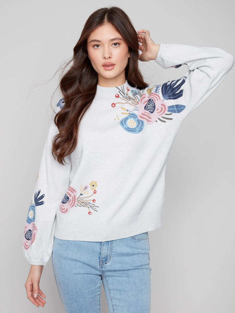 Charlie B Floral Mock Neck Sweater