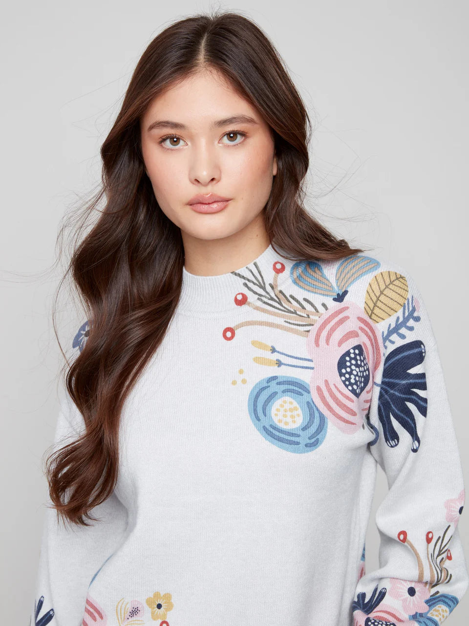 Charlie B Floral Mock Neck Sweater