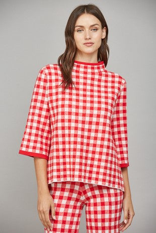 Red & White Buffalo Plaid Mock Neck